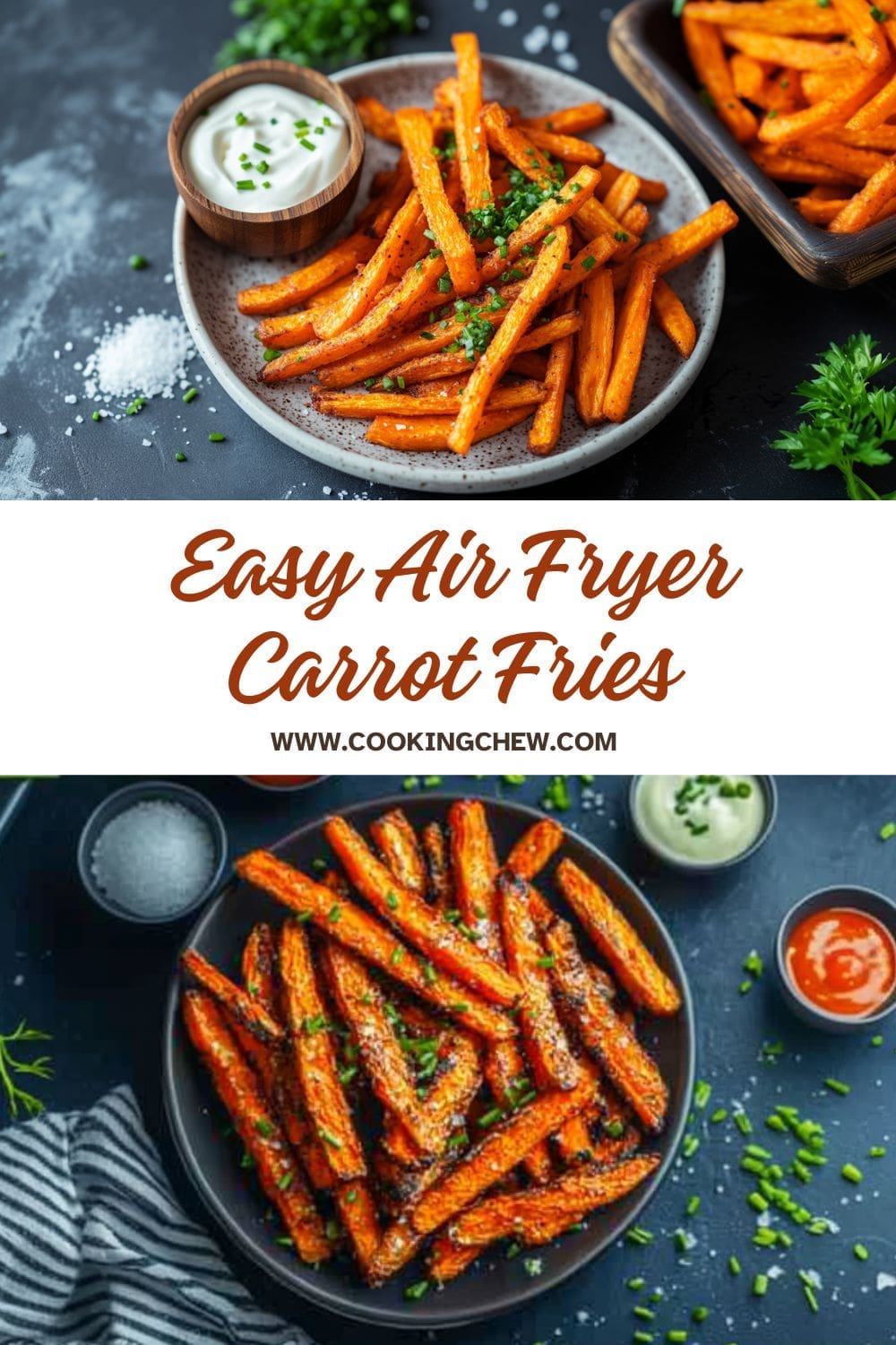 Crispy and healthy air fryer carrot fries, a perfect snack or side dish made from fresh roasted carrots.