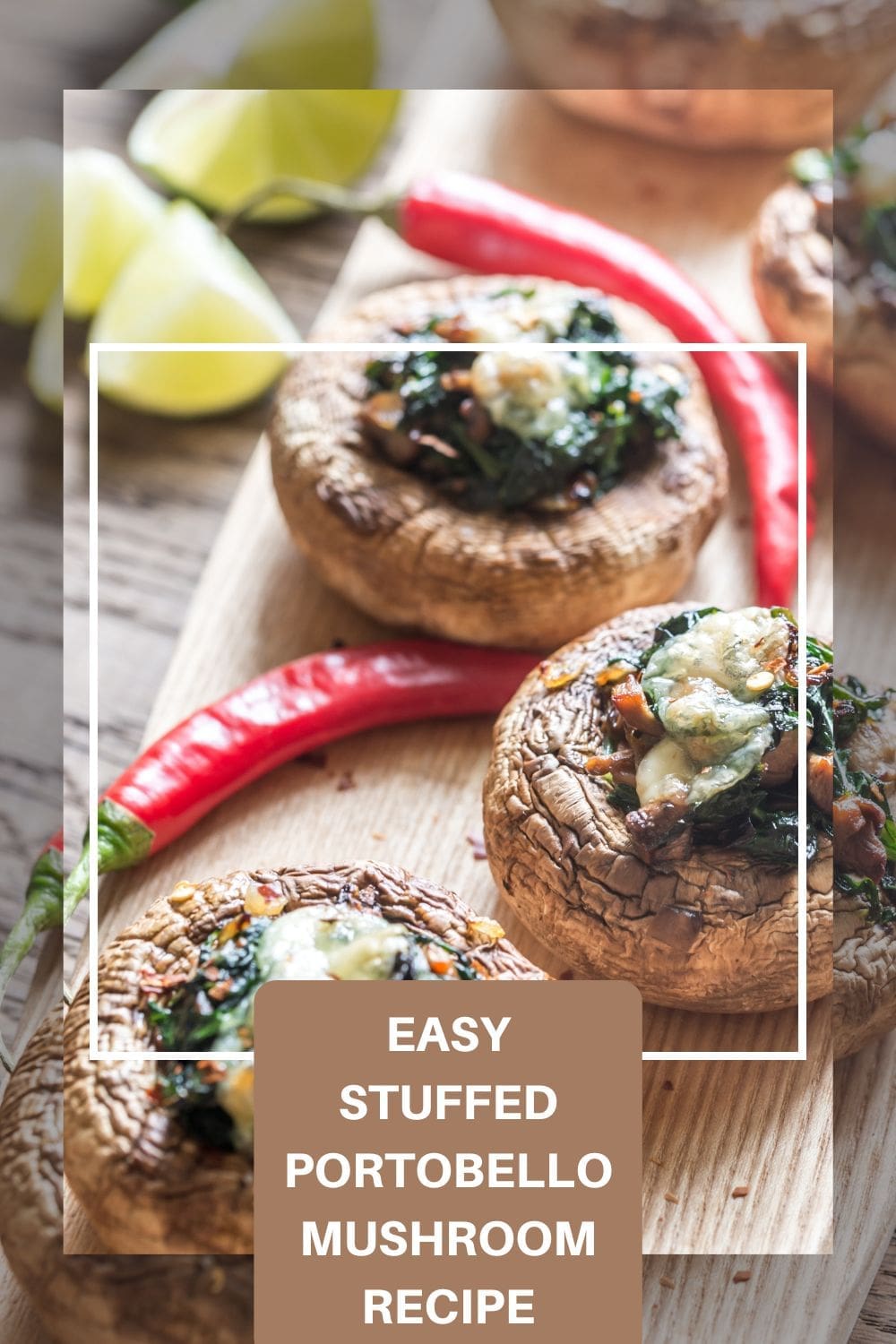 A delicious-looking appetizer of stuffed portobello mushrooms.