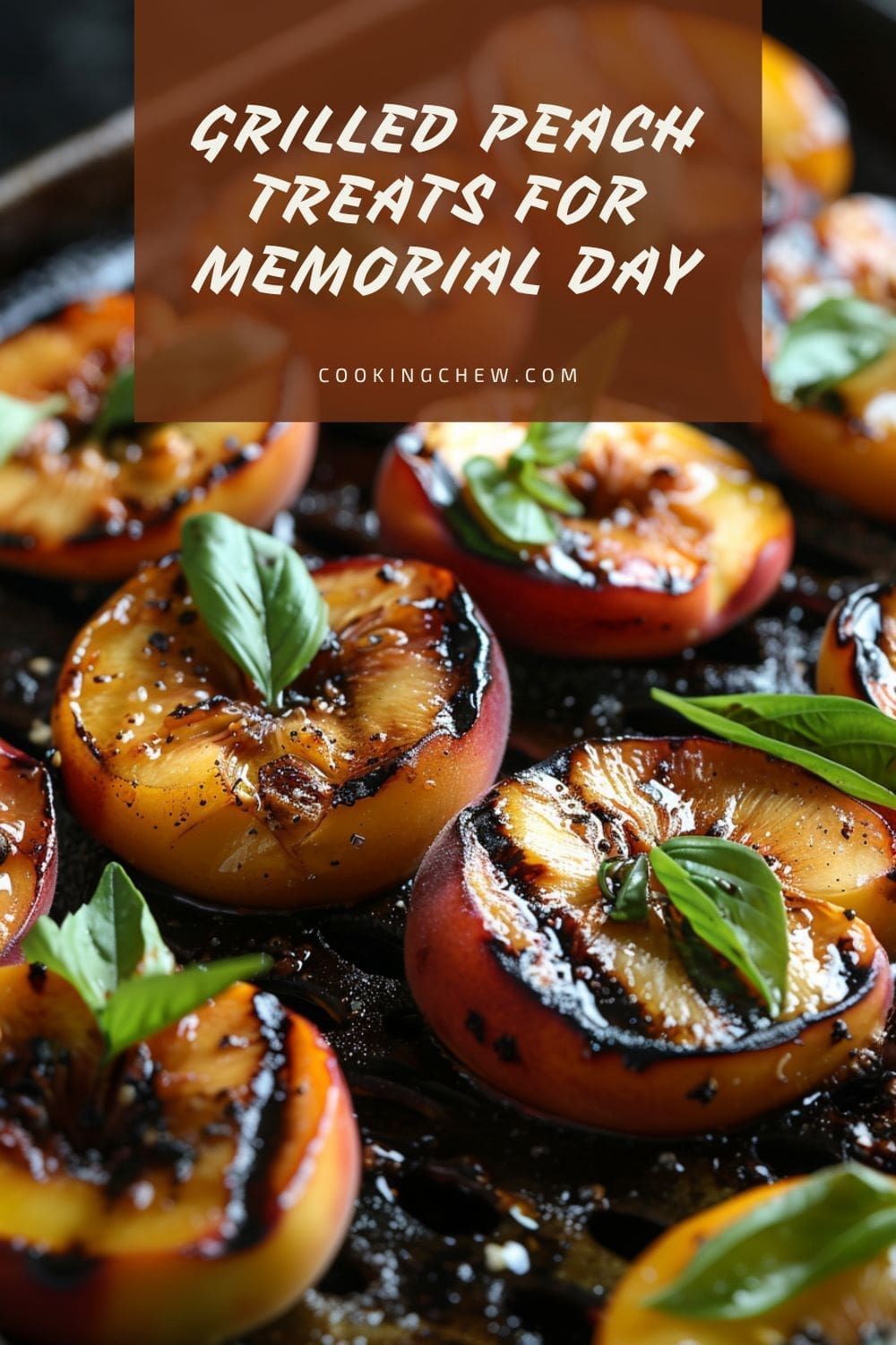A close-up photo of grilled peaches.