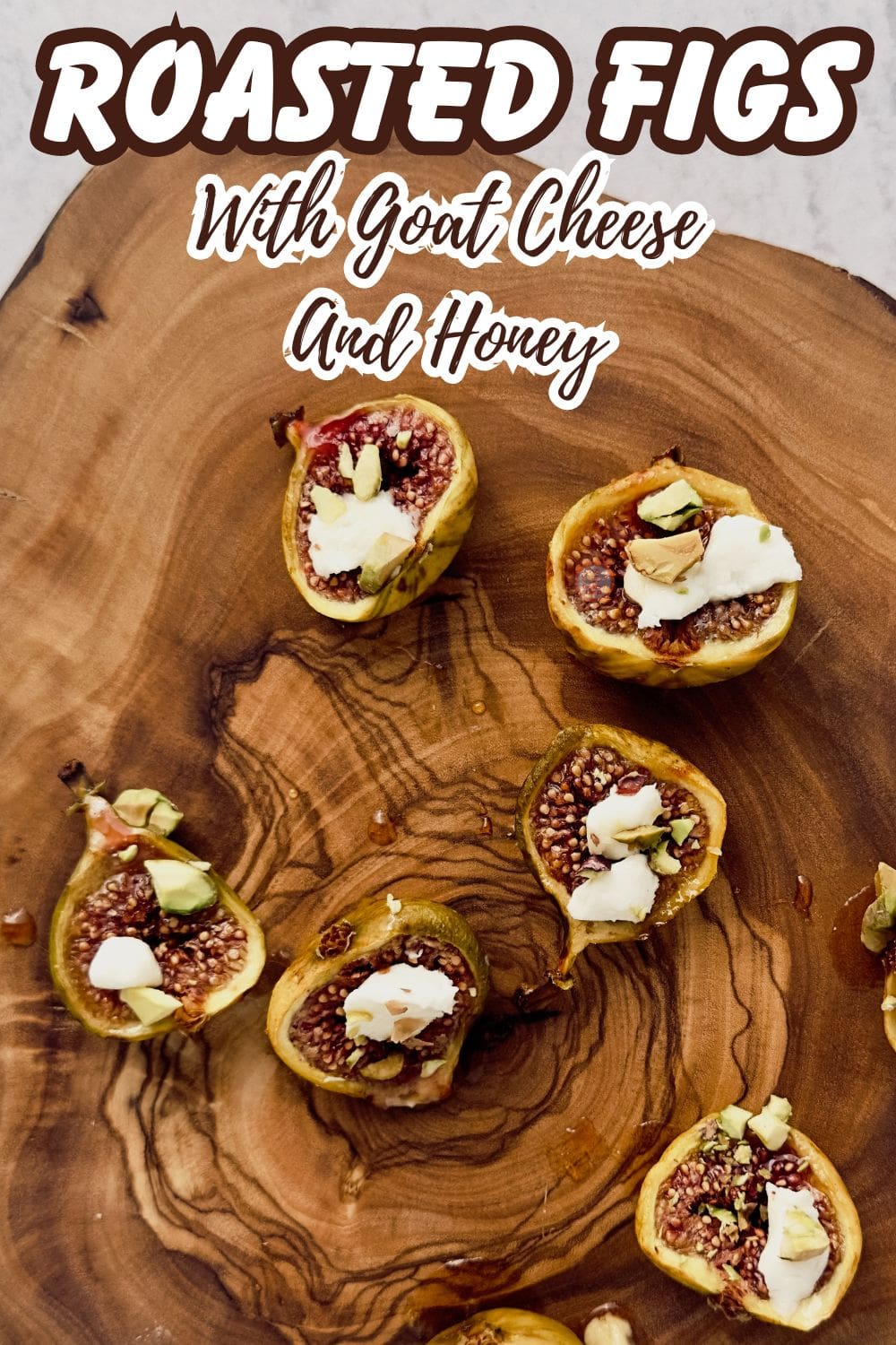 Appetizer with honey-roasted figs and goat cheese, a sweet and savory delight.