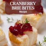 A close-up photo of a plate of Homemade Cranberry Brie Bites.