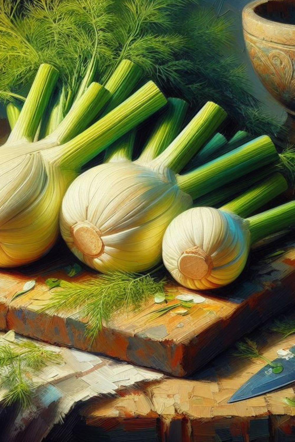 A photo of fennel on a cutting board. 