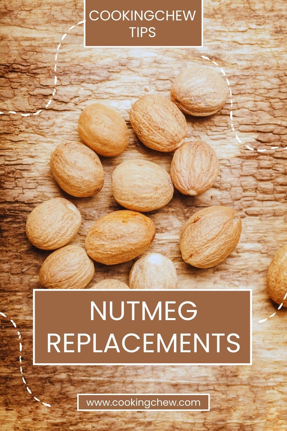 A pile of nutmeg seeds on a wooden table