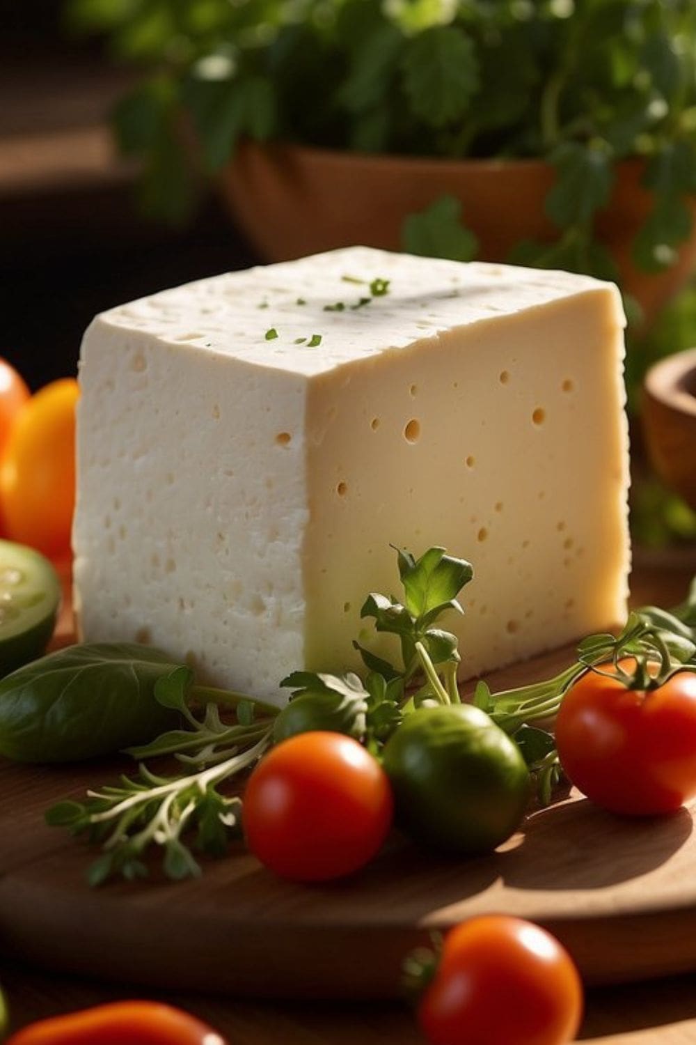 A photo of a cheese plate with queso fresco cheese as the centerpiece.