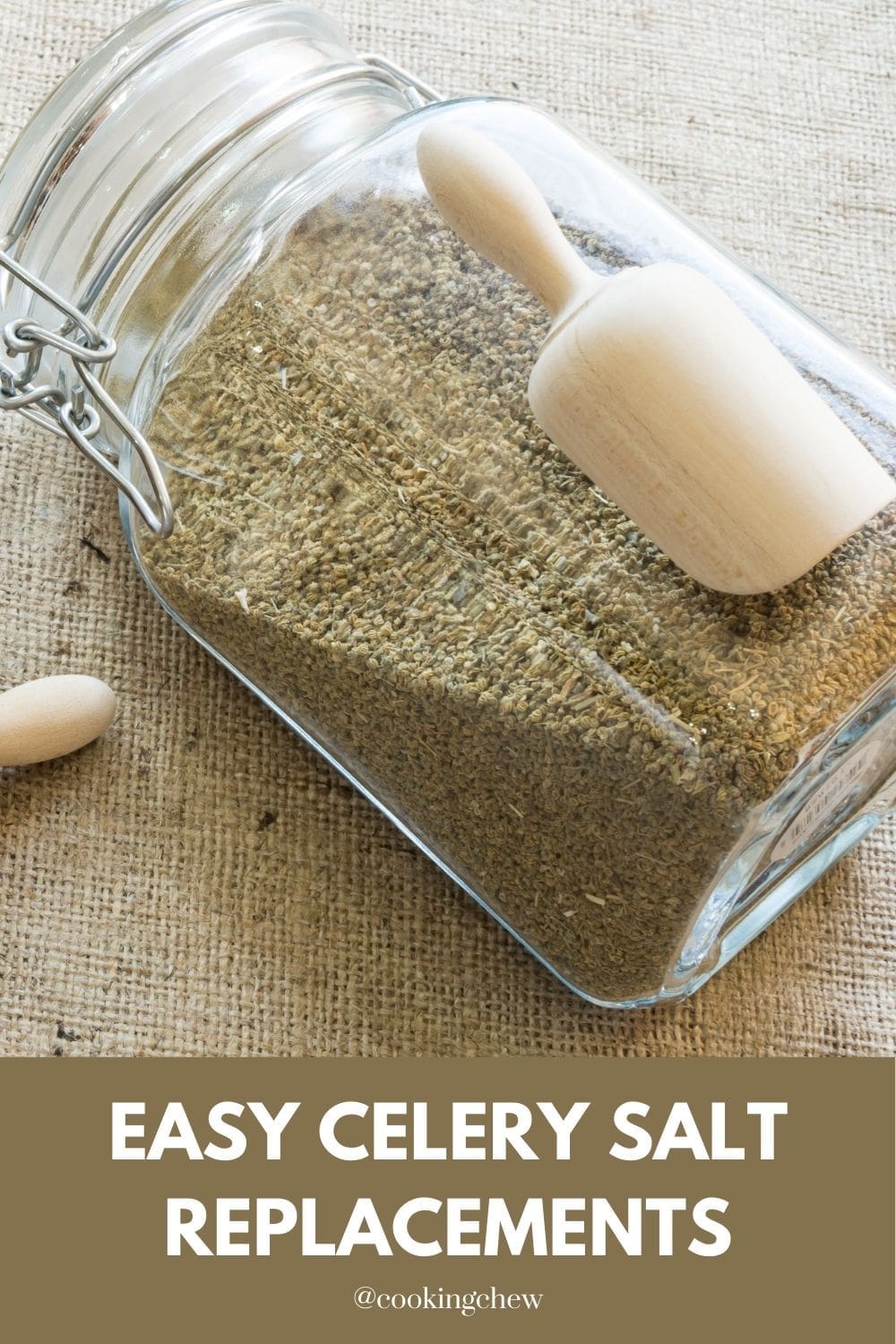 A close-up photo of a glass jar of celery salt.