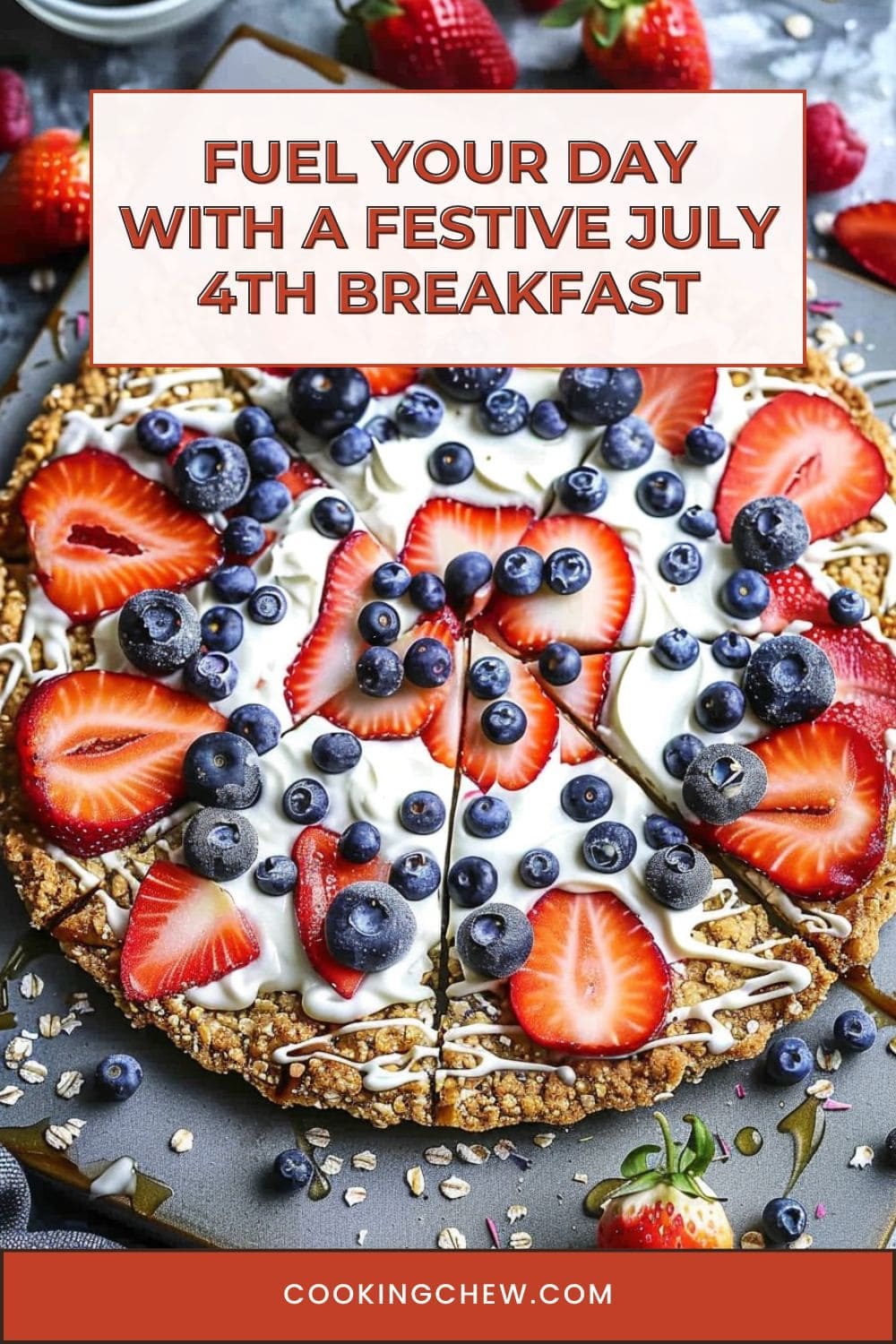 Oatmeal pizza with Greek yogurt and fresh berries.