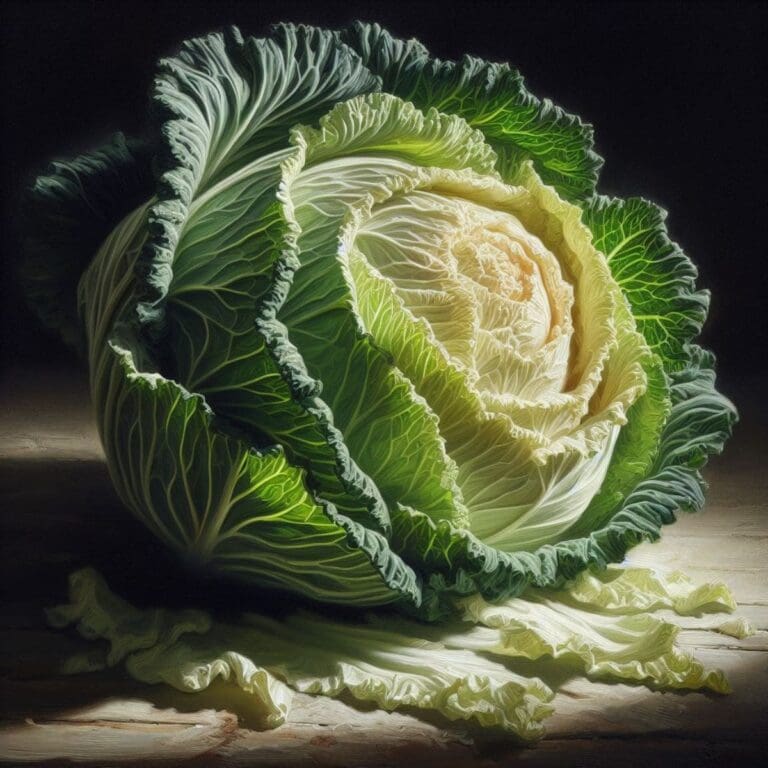 A close-up photo of a head of cabbage.