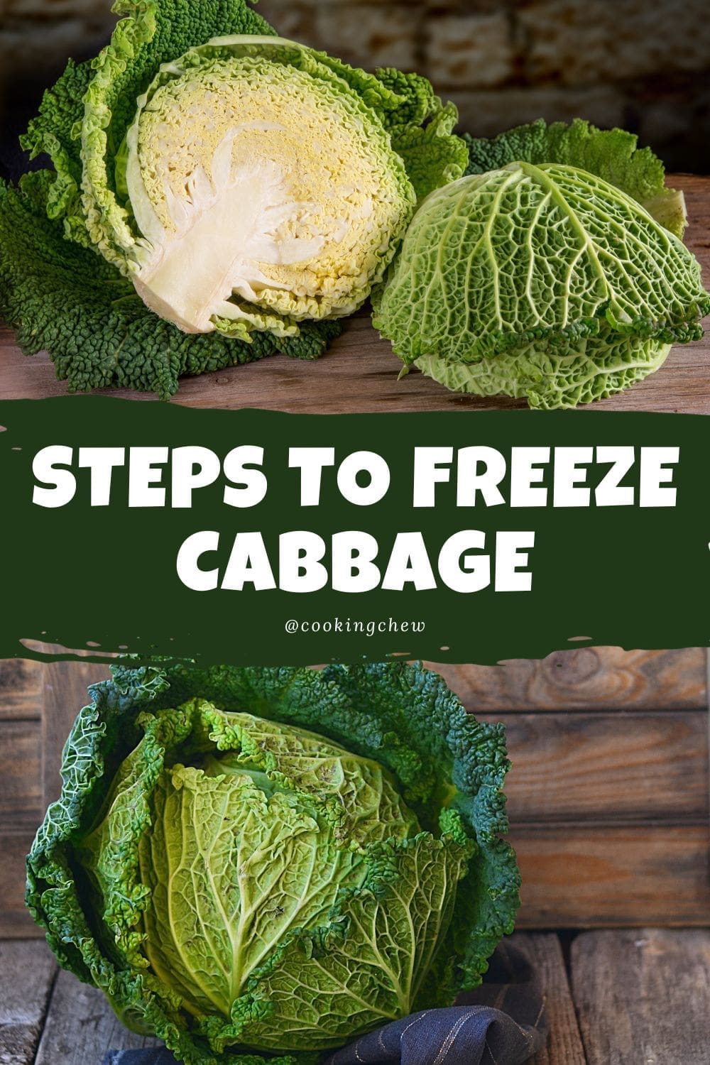 A close-up image of a hand cutting a wedge of cabbage.