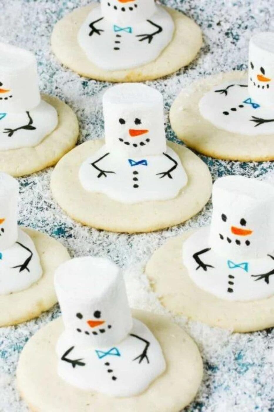 A photo of a plate of Melted Snowman Cookies