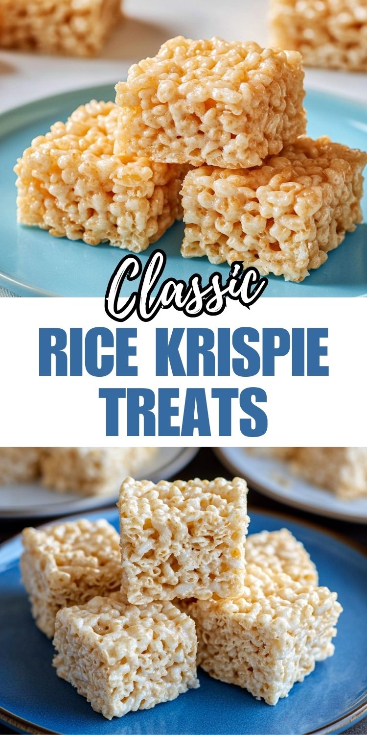 Stacked classic Rice Krispie Treats showcasing gooey marshmallow texture.​