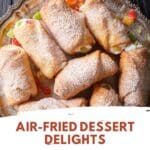 A plate of air-fried cannoli with powdered sugar