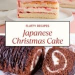 A fluffy Japanese Christmas cake with a whipped cream frosting and topped with strawberries.