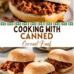 A plate with a sloppy joe sandwich made with canned corned beef.
