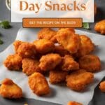 A close-up view of crispy buffalo chicken nuggets arranged on a paper plate.