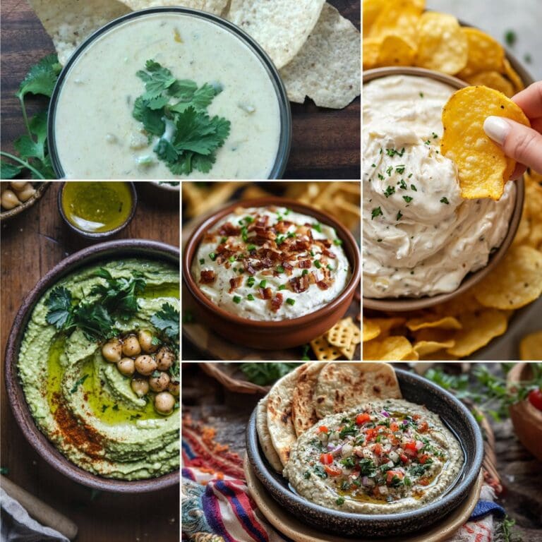 A delicious assortment of game day dips, including cheesy, spicy, and classic favorites, served with chips and veggies.