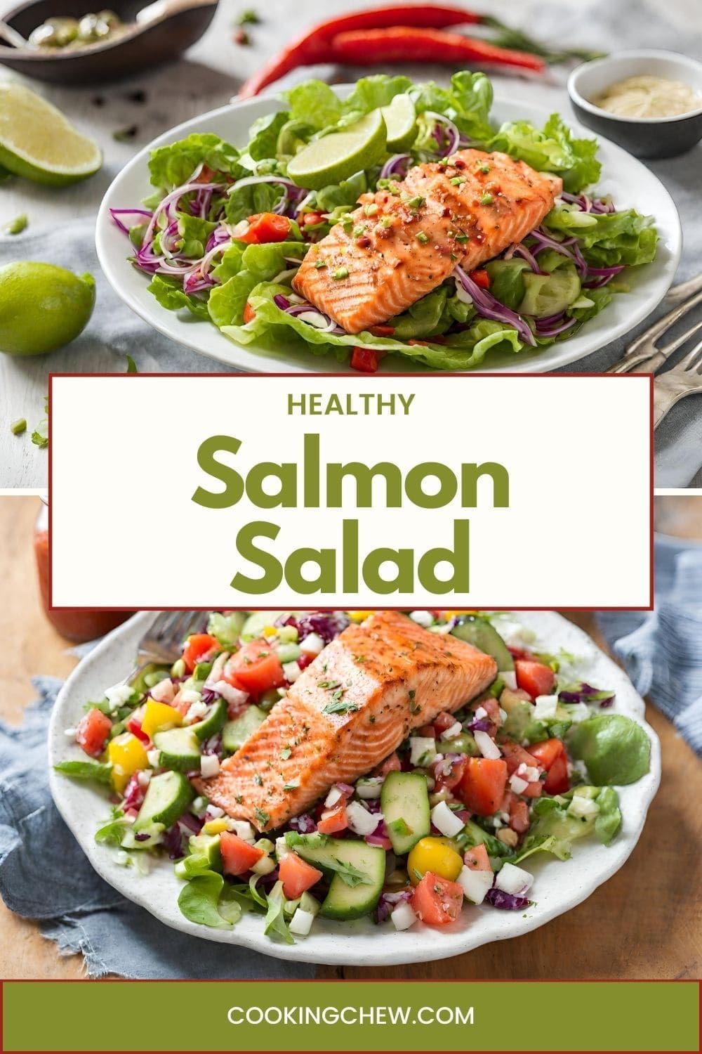 Healthy and vibrant salmon salads, featuring summer salsa salmon salad and spicy salmon salad.