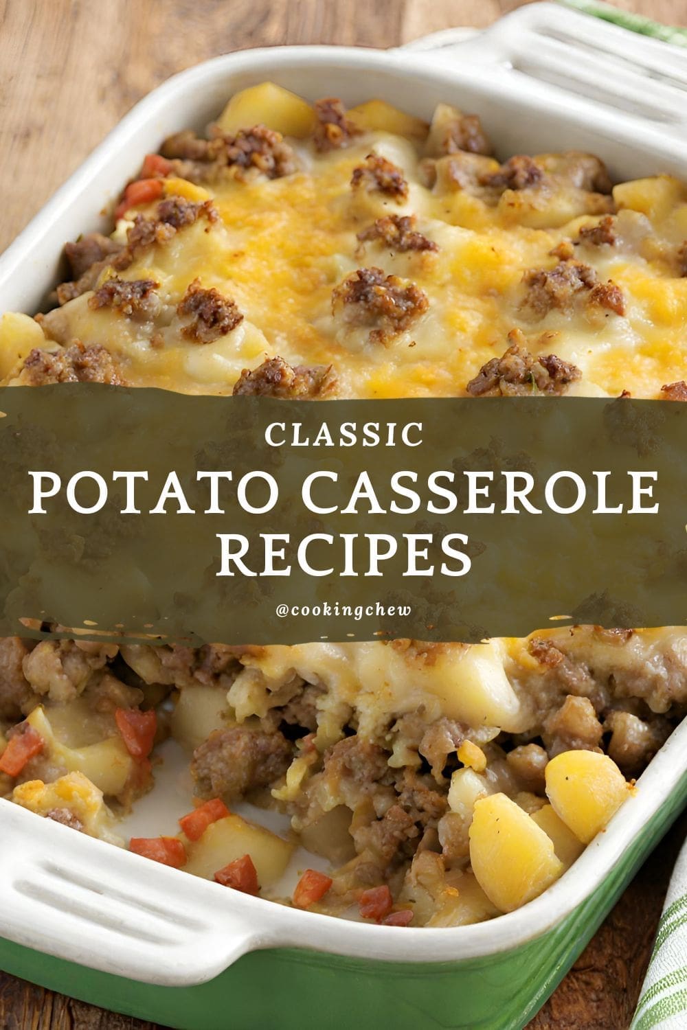 A classic potato and sausage casserole bubbling with melted cheese, perfect for a cozy winter meal.
