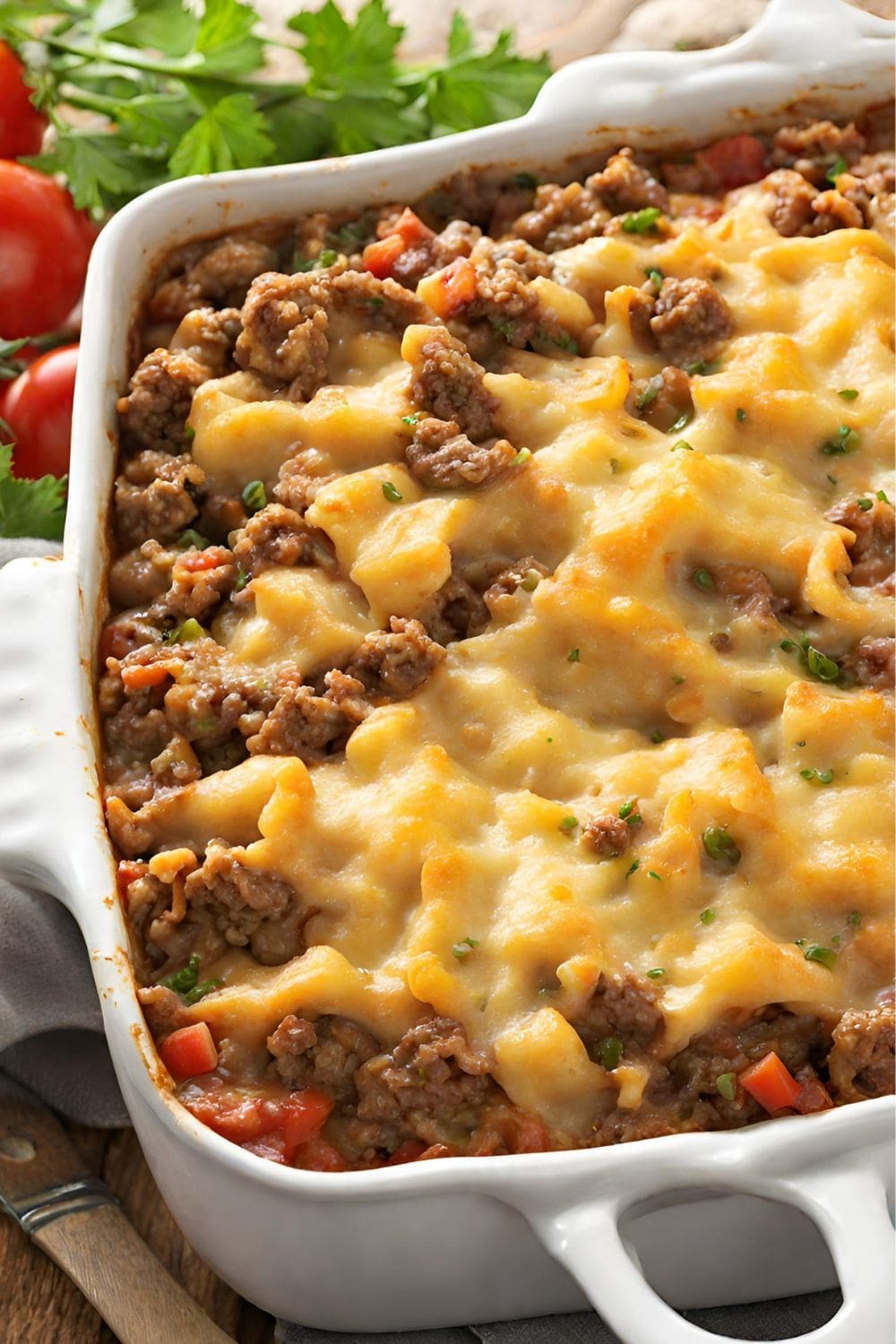 ground beef casserole dish filled with cheese.