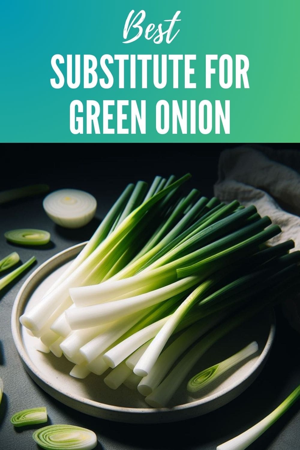 A close-up photo of a white plate topped with green onions.