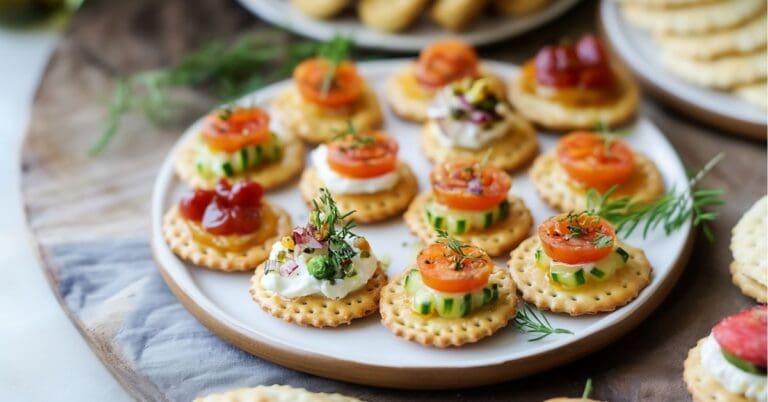 Ritz Cracker Appetizers with Ham, Cheese, and Assorted Toppings