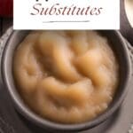A bowl of applesauce on a plate with a spoon in it.