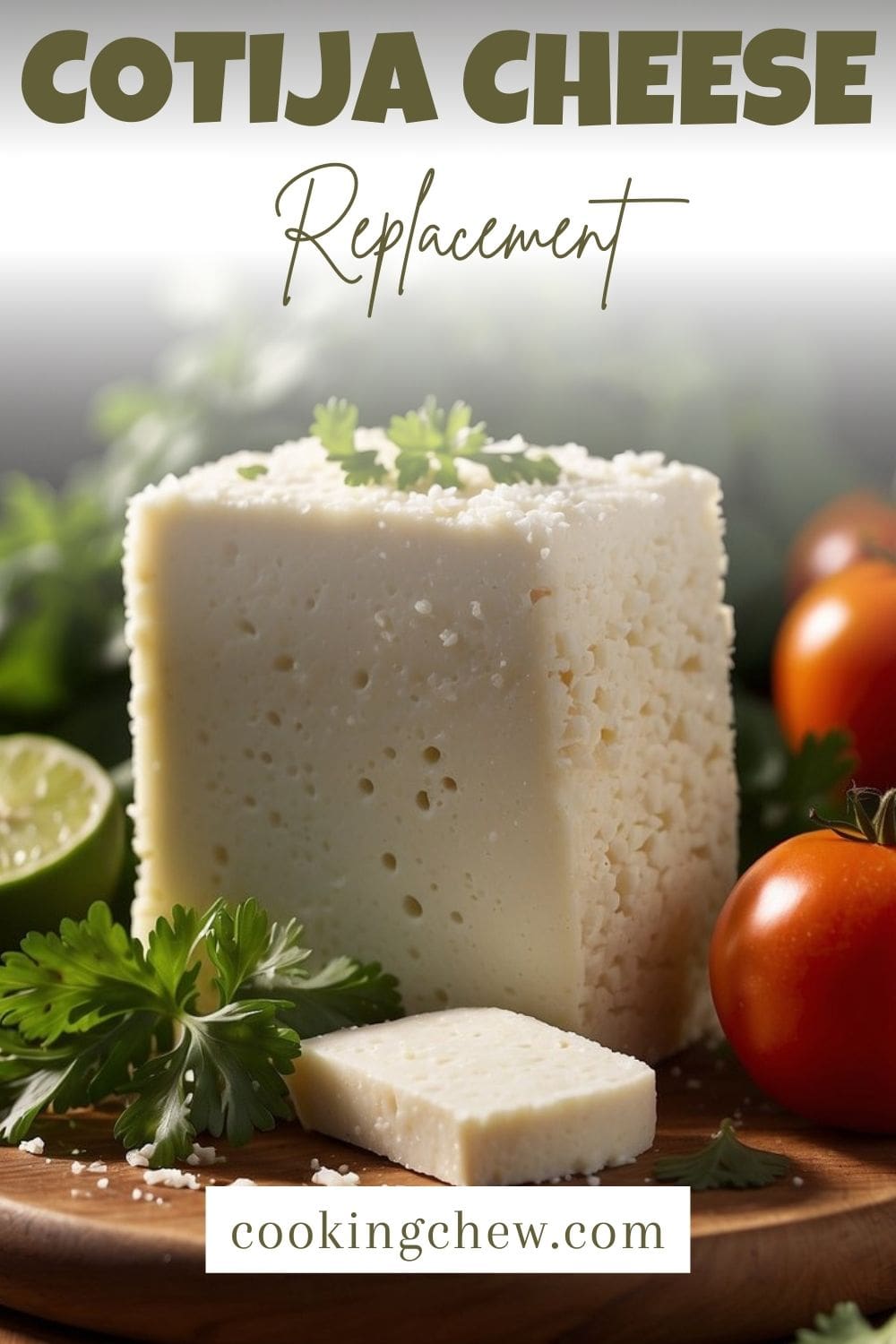 A close-up photo of a block of Cotija cheese, a crumbly white cheese often used in Mexican cuisine. 