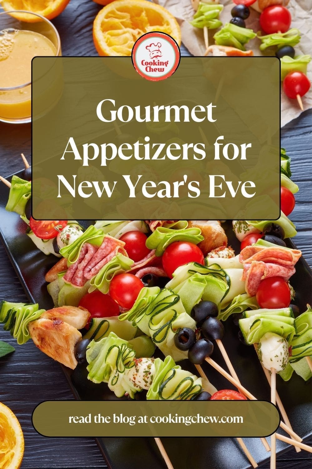 A platter of colorful and festive antipasto skewers.