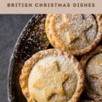 A close-up photo of a plate with a Traditional Christmas pastry dessert baked mince pies.