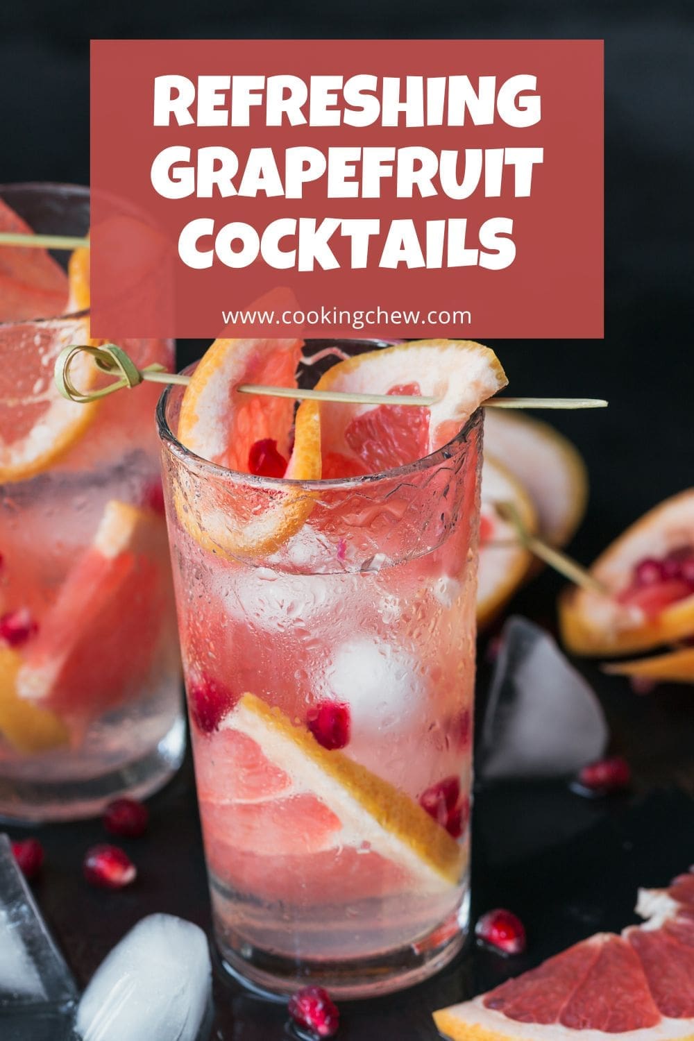 A close-up photo of grapefruit cocktails, perfect for a summer day. 