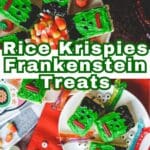 Cute Frankenstein Rice Krispie treats for a fun Halloween snack.