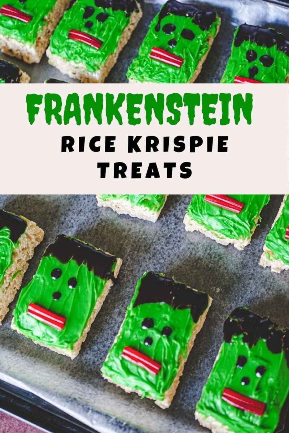 Easy Frankenstein Rice Krispie treats for Halloween fun.