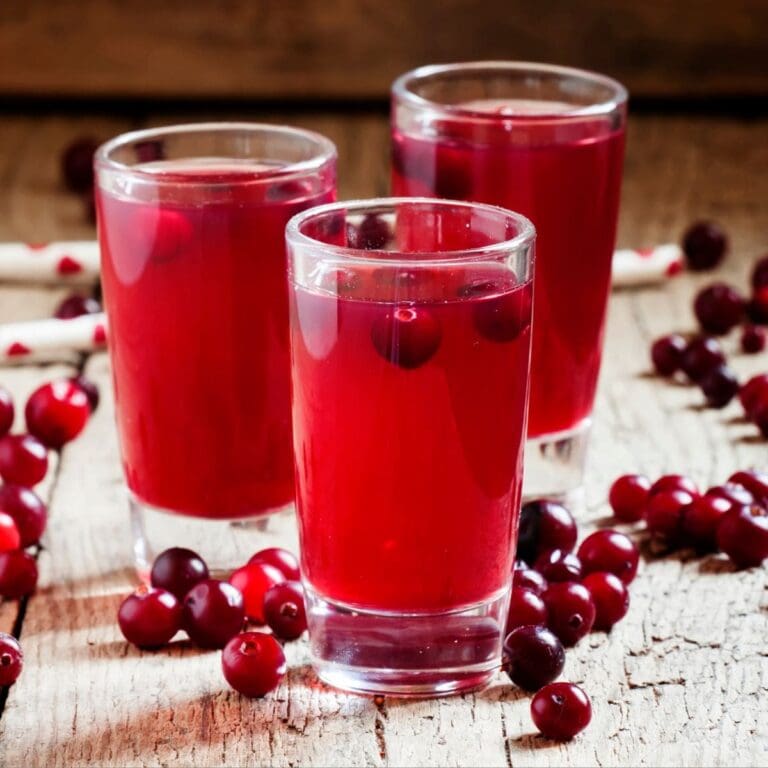 A close-up photo of a glass of cranberry juice, its vibrant red hue and sparkling bubbles inviting the viewer to take a sip.