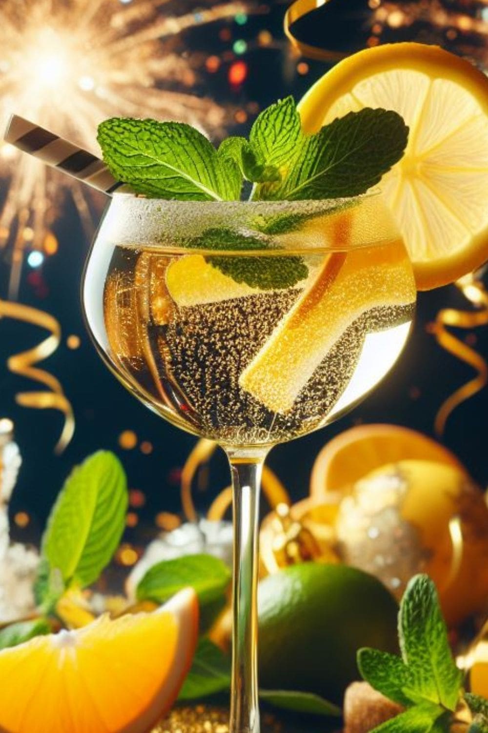 A close-up photo of a new year&rsquo;s eve cocktail.