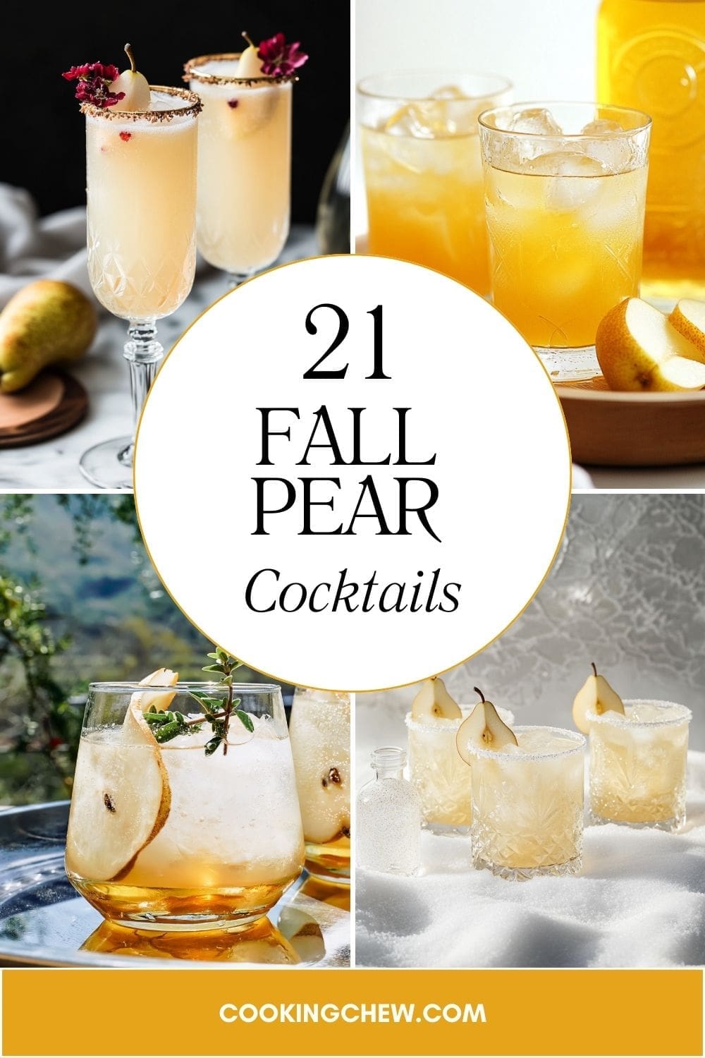 Refreshing fall-inspired pear cocktails, including martinis and bourbon drinks, perfect for autumn gatherings.
