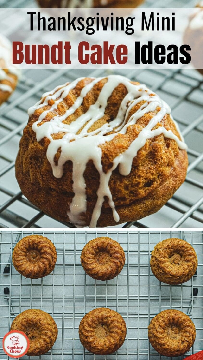 Holiday mini bundt cakes for Thanksgiving made from cake mix with festive decoration.
