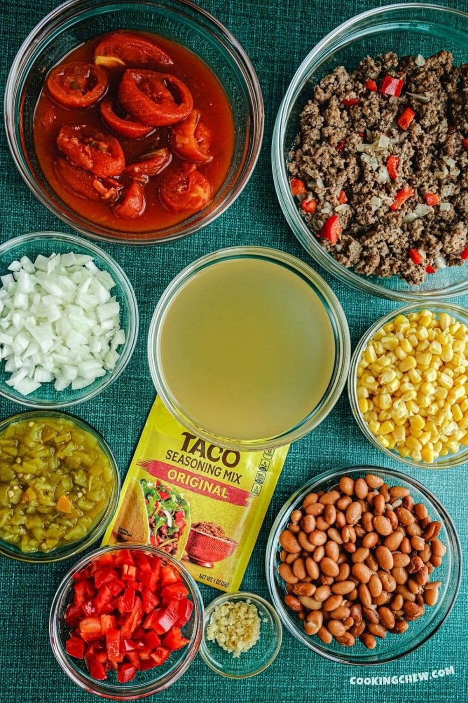 A photo of a table full of ingredients for making taco soup.