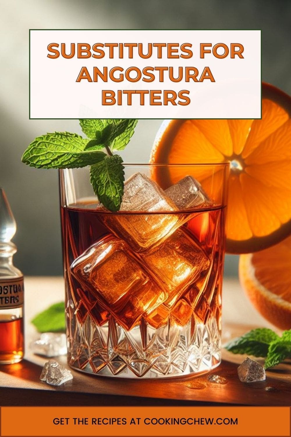 A photo of a classic Angostura bitters cocktail on a wooden table.