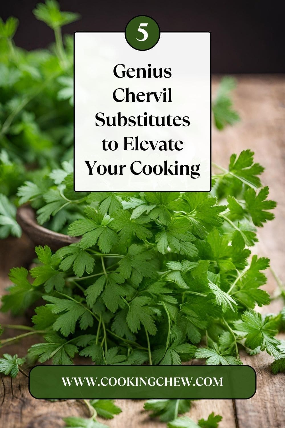 A photo of a bunch of chervil on a wooden table.