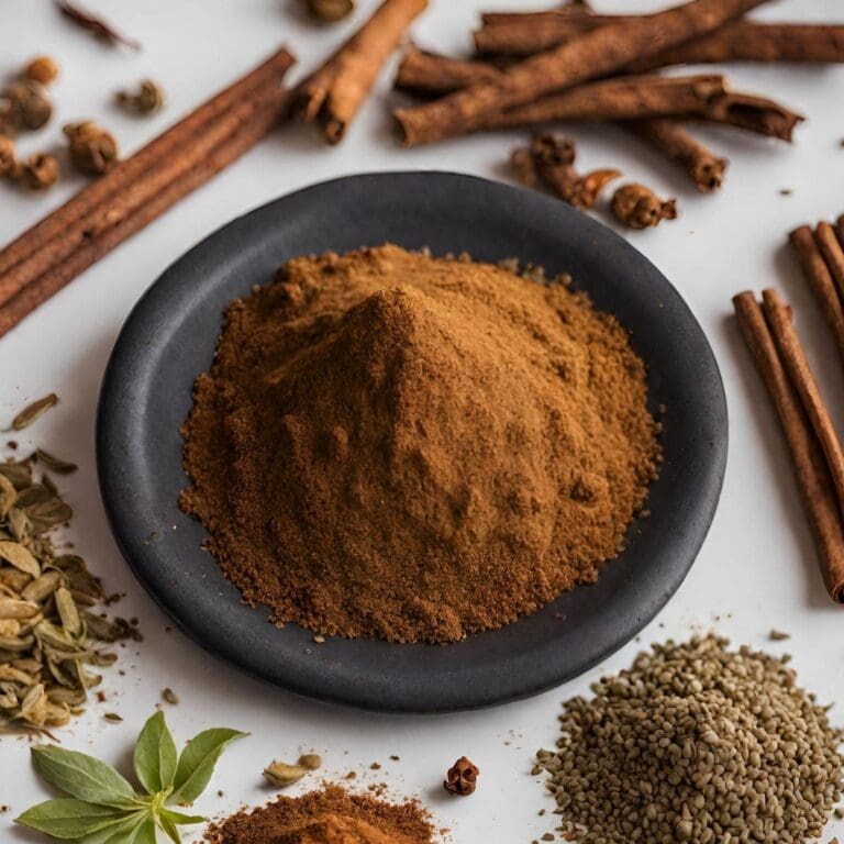 A close-up view of a bowl of garam masala.