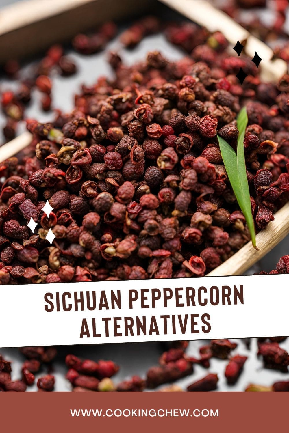 A close-up photo of a pile of dried Sichuan peppercorns on a wooden spoon.