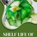 A green Jello with slices of apple on a white plate.