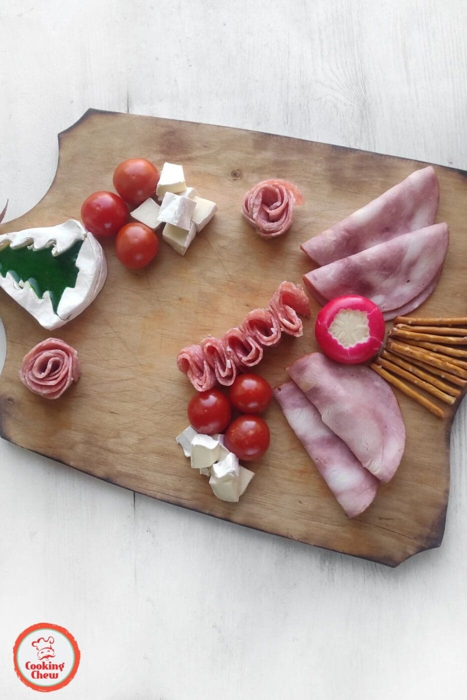 Simple Christmas charcuterie board with festive holiday snacks