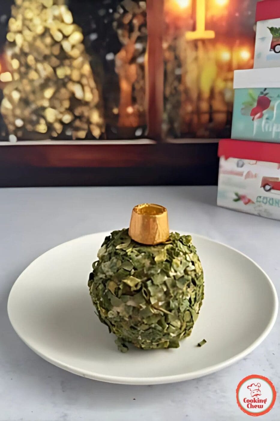 Ornament cheese ball appetizer for exchange parties.