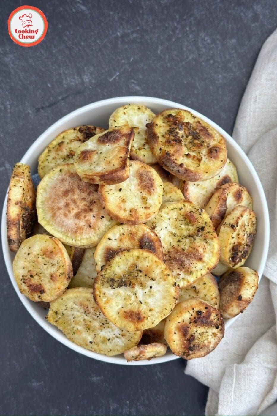 Sweet potato slices, air-fried to crispy perfection.
