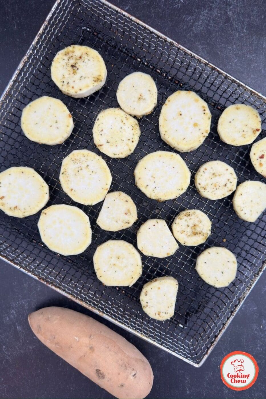 Crispy sweet potato rounds made in the air fryer.
