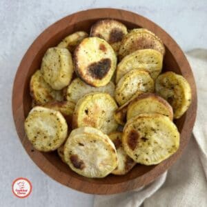 Sweet potato slices, perfectly crispy from the air fryer.