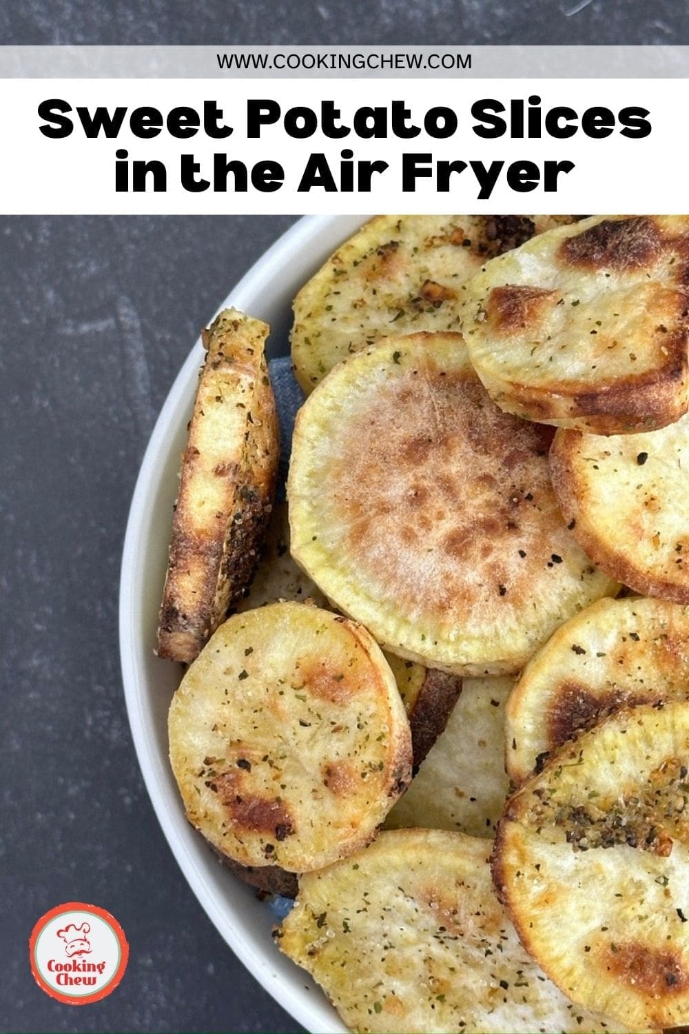 Sweet potato slices perfectly air-fried for a crispy finish.