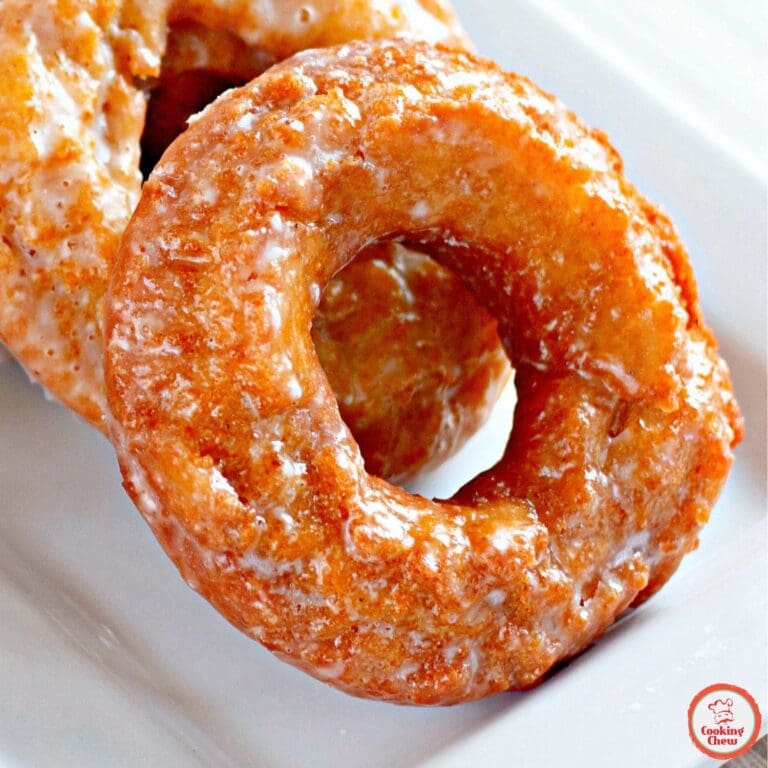 Warm pumpkin spice donuts with vanilla glaze.