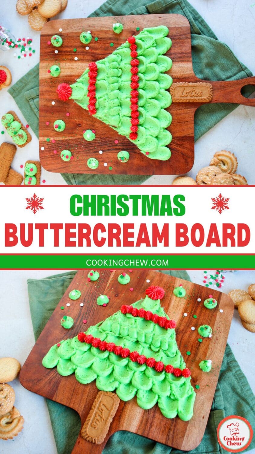 Christmas Buttercream Board decorated with green frosting and festive accents.