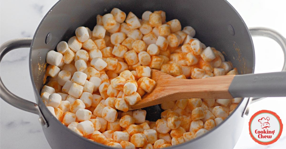 Easy fall Rice Krispie treats with pumpkin spice and white chocolate.
